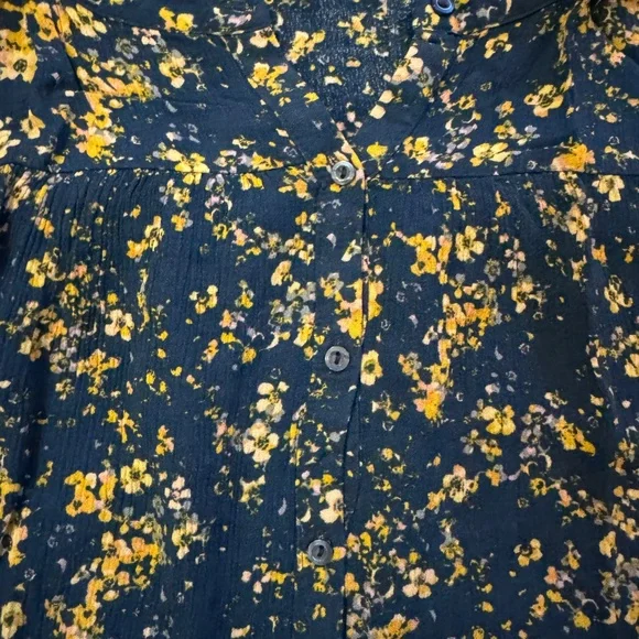 Lauren Conrad Blouse Teal & Yellow Gold Floral, Ruffles, 3/4 Sleeve, Feminine XL - Picture 8 of 16